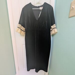 NWT Tuckernuck Black Velvet Odette Midi Dress | XXL